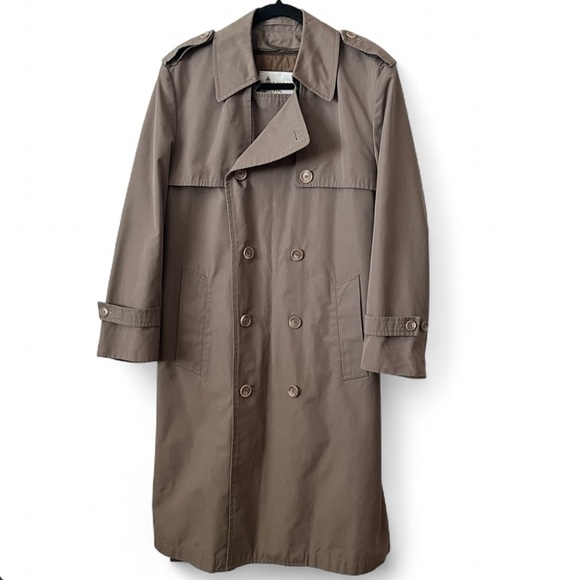 Vintage London Fog Double Breasted Trench Coat Size 36 S Tie Belt Unisex Tan - Picture 2 of 14